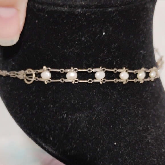 SALE! Elegant 925 Sterling Silver & White Genuine Pearl Choker Necklace 14" - Picture 5 of 7